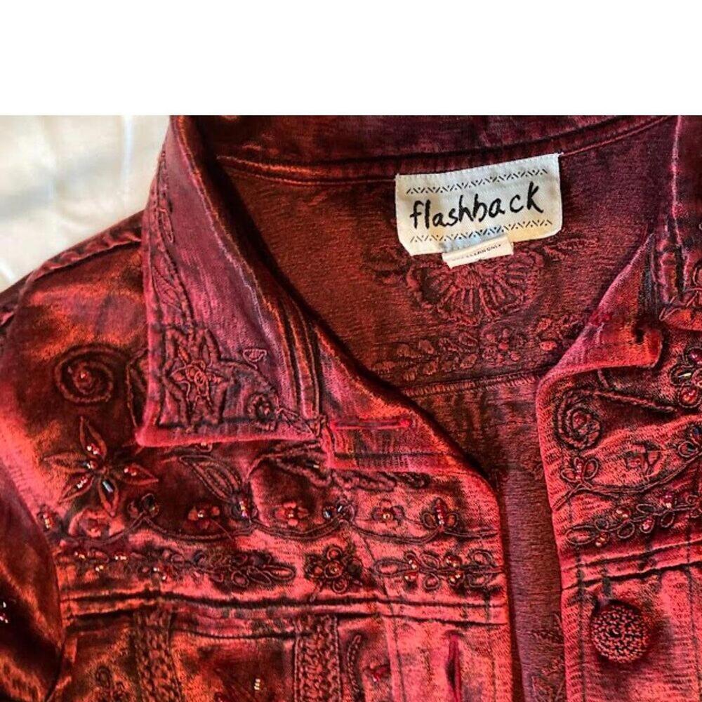 Vintage Flashback Jacket embroidery beads lace mid-weight unlined women's Large - Picture 4 of 12